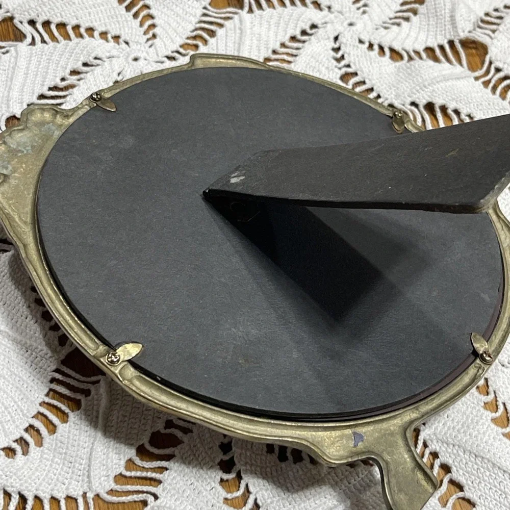 Vintage Art Nouveau Brass Mirror Lady of Lake Flower Vanity Frame